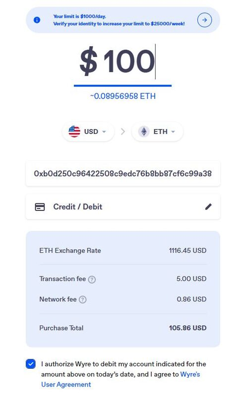 Using Wyre on Metamask to buy $ETH